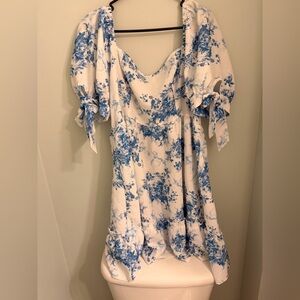 Blue Floral Puff-Sleeve dress 👗
